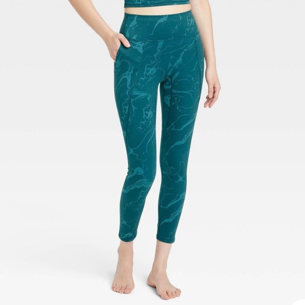 Flex High-Rise Printed Leggings Teal Green 7/8 Length All in Motion